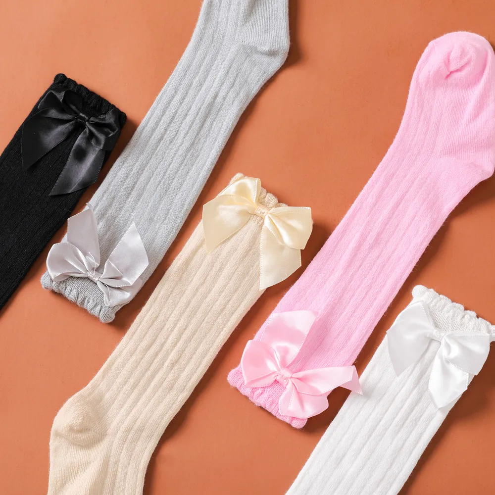 5-pairs Baby Bow Decor Ribbed Long Stockings Set  big image 3