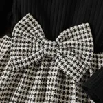 Toddler Girl Big Bowknot Design Tweed Plaid Splice Ruffled Long-sleeve Dress  image 3