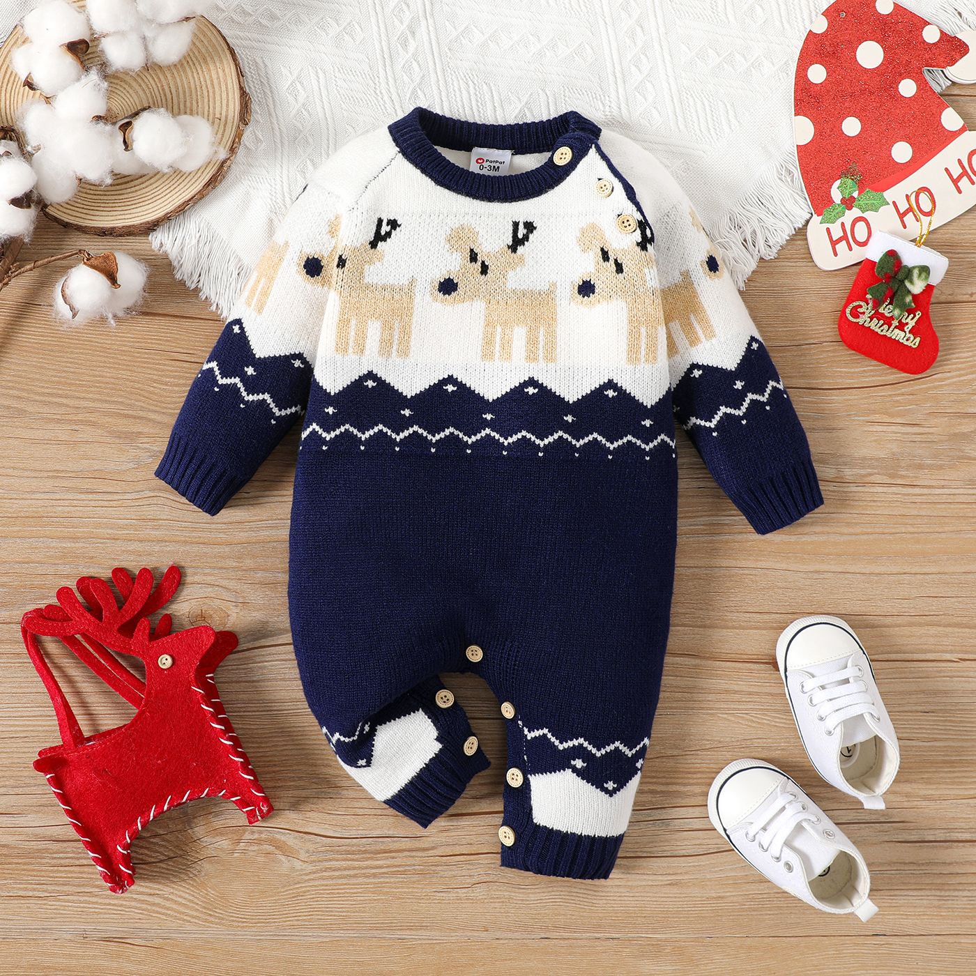 

Christmas Baby Boy/Girl Deer Pattern Long-sleeve Knitted Jumpsuit