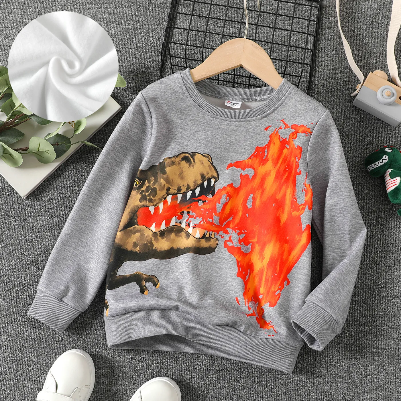 

Kid Boy Dinosaur Flame Print Pullover Sweatshirt