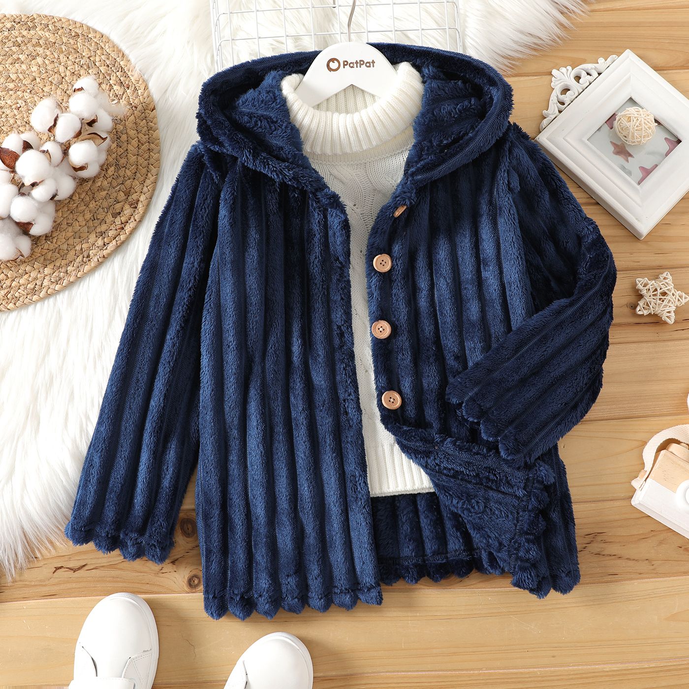 

Kid Boy/Kid Girl Solid Color Fleece Hooded Coat