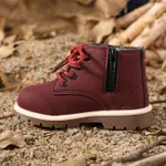 Toddler / Kid Burgundy Color Perforated Lace-up Side Zipper Boots  image 4