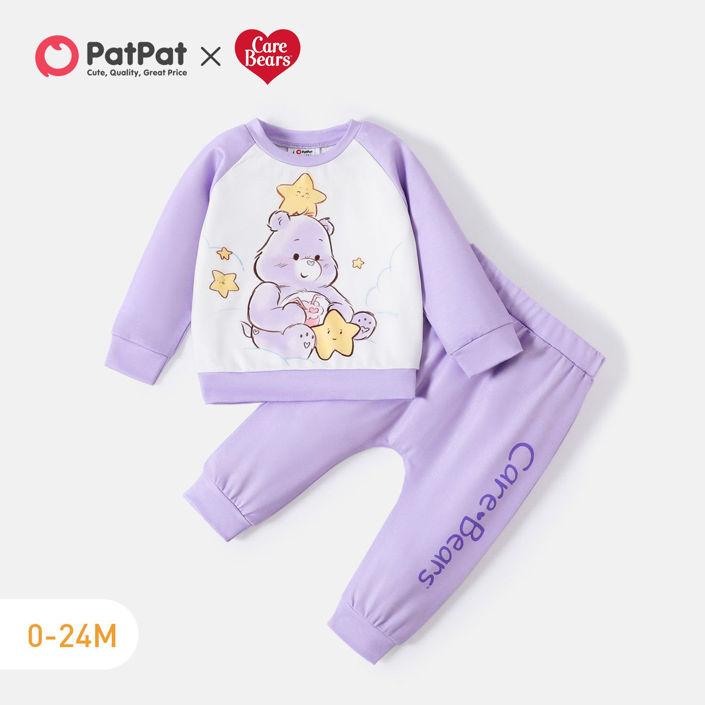 Care Bears 2pcs Baby Boy/Girl Bear & Letter Print Raglan-sleeve Sweatshirt and Sweatpants Set