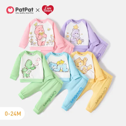 Care Bears 2pcs Baby Boy/Girl Bear & Letter Print Raglan-sleeve Sweatshirt and Sweatpants Set