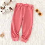 Toddler Girl Basic Solid Color Bowknot Design Elasticized Peach