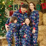 Christmas Family Matching Allover Colorful String Lights Print Zipper Long-sleeve Hooded Onesies Pajamas (Flame Resistant)  image 2
