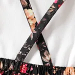 2pcs Kid Girl Ribbed Long-sleeve Tee and Floral Print Suspender Skirt Set  image 3