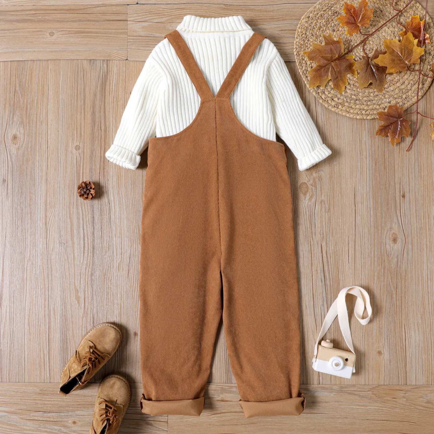 Kid Boy/Kid Girl Button Design Brown Corduroy Overalls Only 17.99