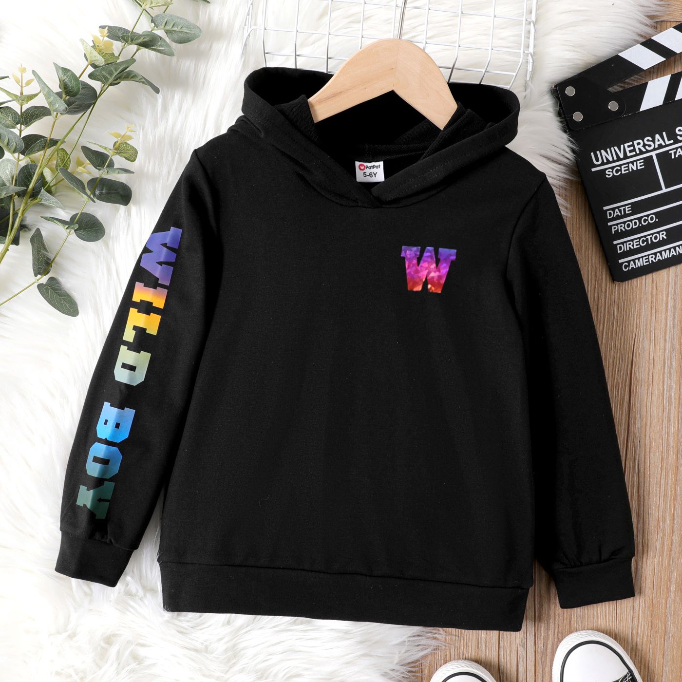 

Kid Boy Letter Print Black Hoodie Sweatshirt