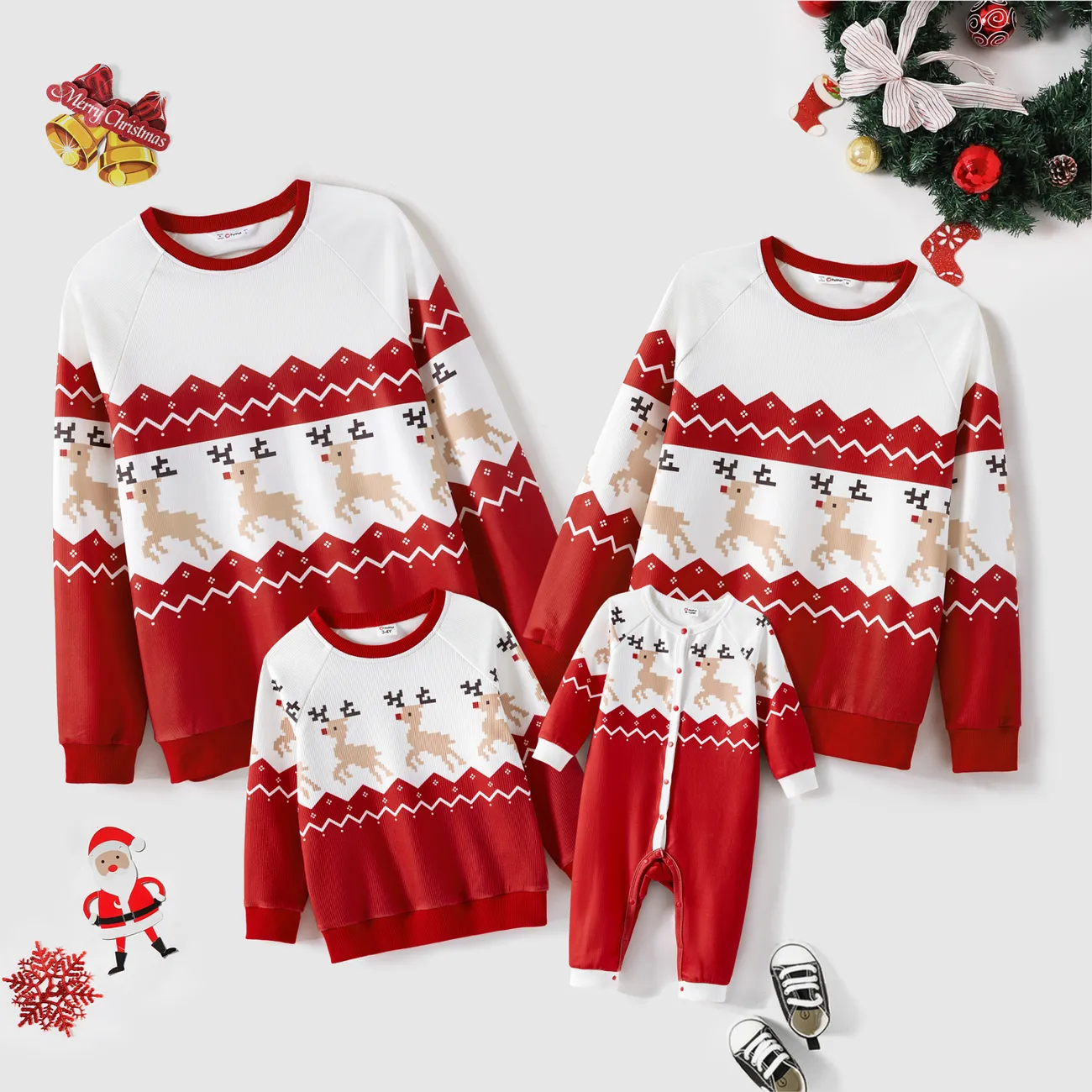 Look de família Natal Manga comprida Conjuntos de roupa para a família Tops Vermelho big image 1