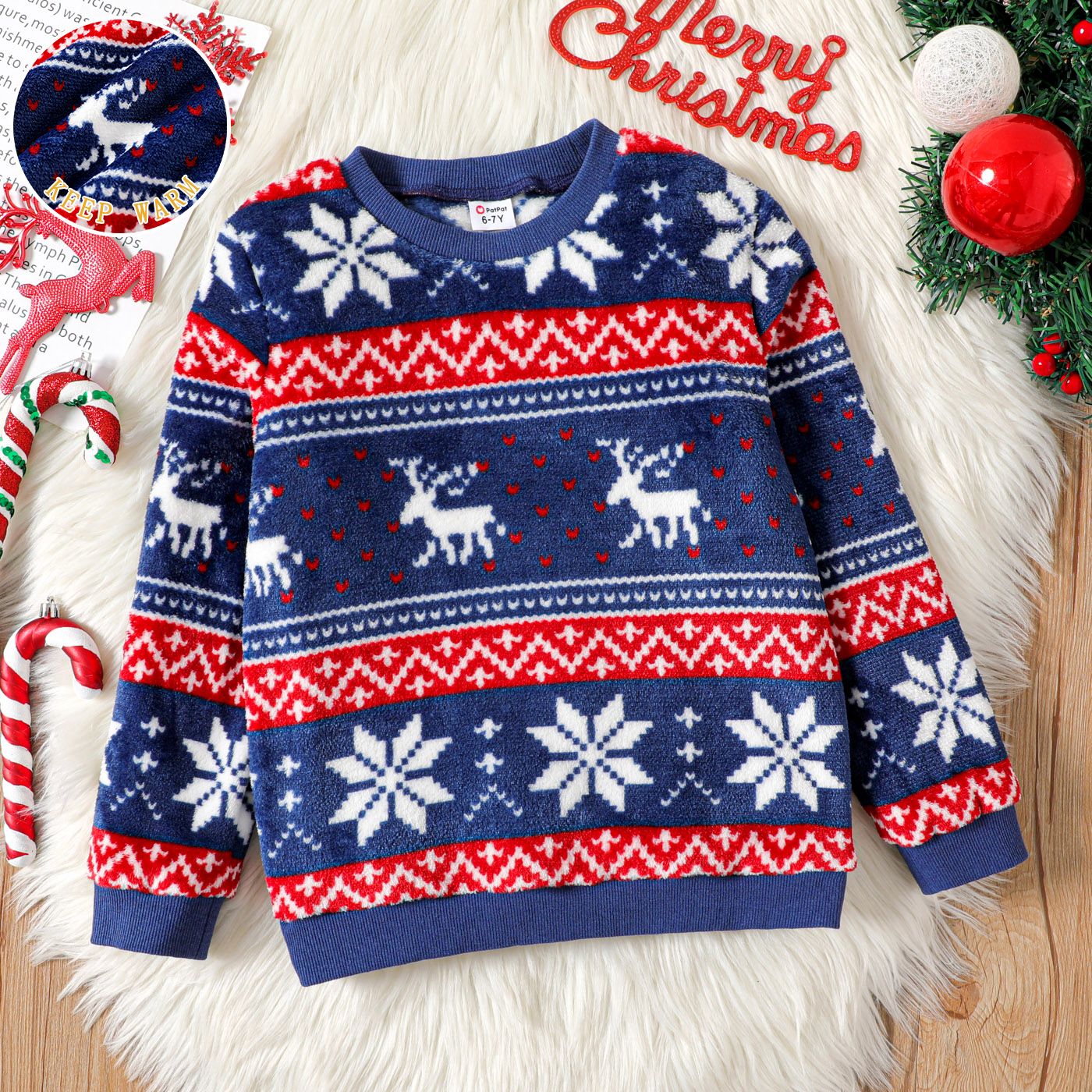 

Kid Boy/Kid Girl Christmas Deer Pattern Fleece Sweatshirt