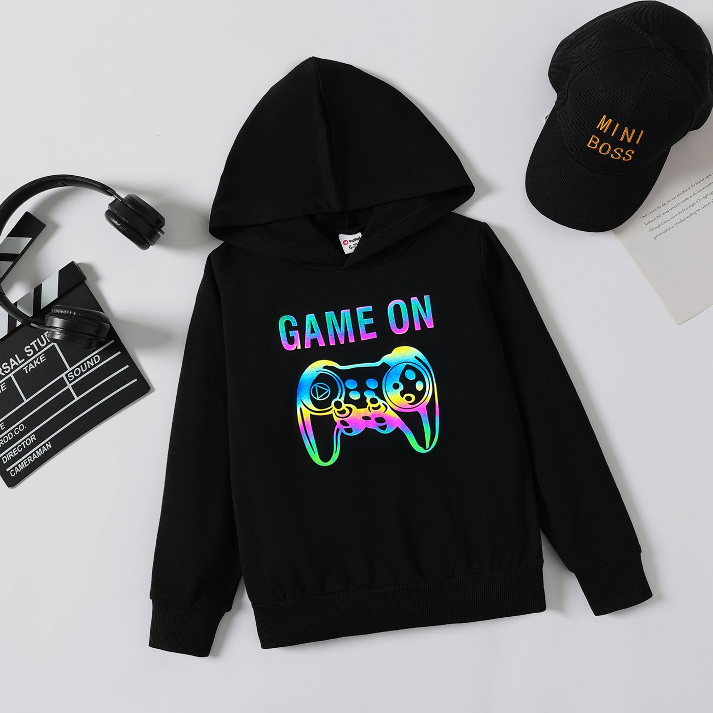 

Kid Boy Letter Game Console Print Reflective Hoodie Sweatshirt