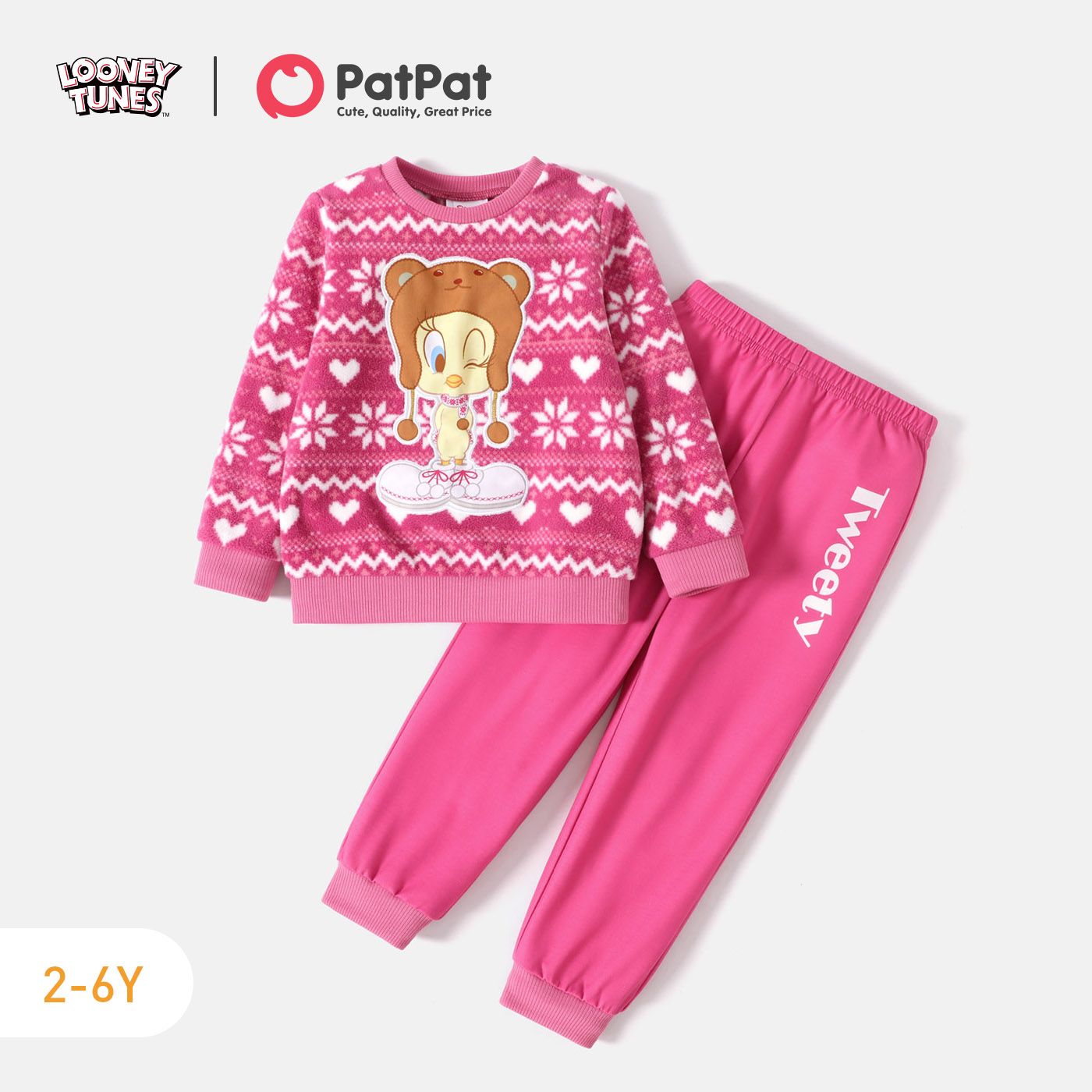 

Looney Tunes 2pcs Toddler Girl Christmas Snowflake Pattern Polar Fleece Sweatshirt and Pink Pants Set