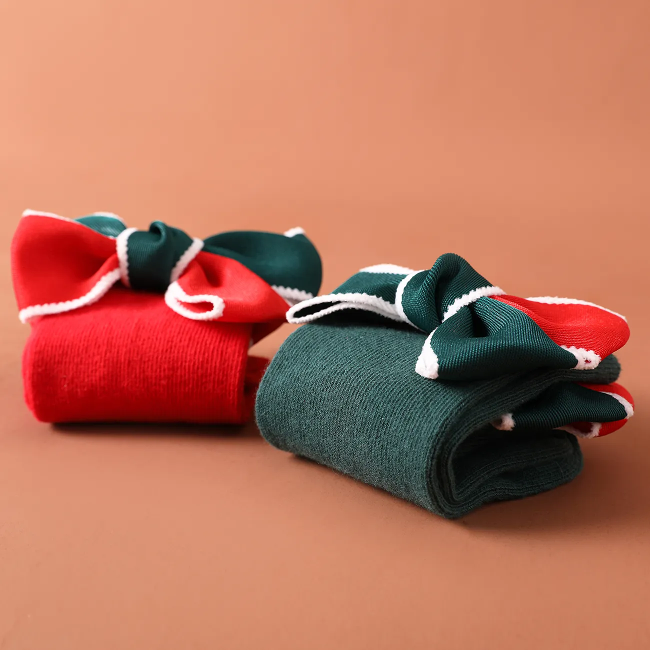 2 Paar Babyschleifen-Dekor, zweifarbiges Crew-Socken-Set Farbblock big image 1