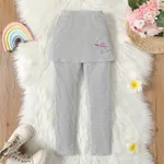Legging de saia de algodão com nervuras bordada de unicórnio infantil menina cinza salpicado