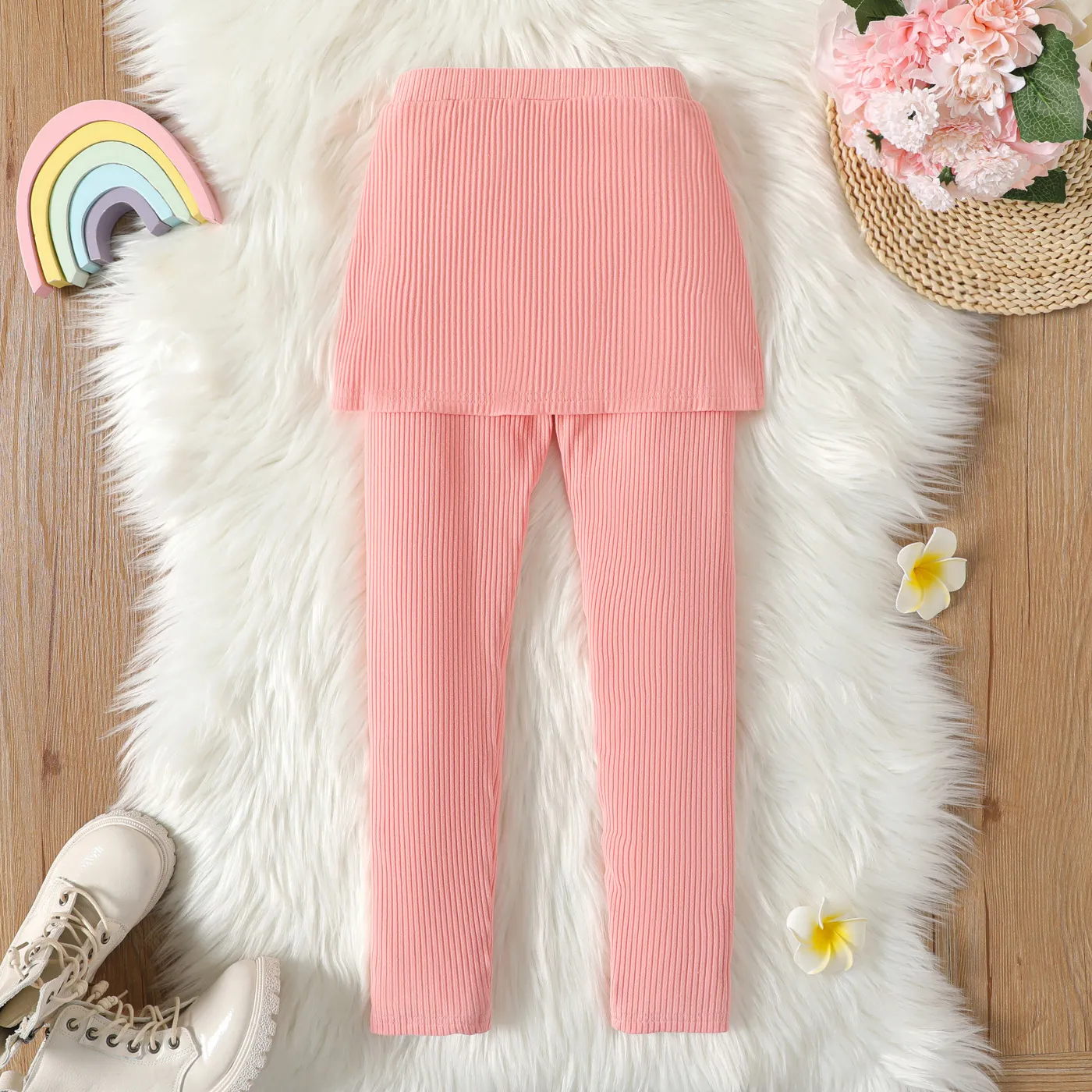 Legging de saia de algodão com nervuras bordada de unicórnio infantil menina  image 5