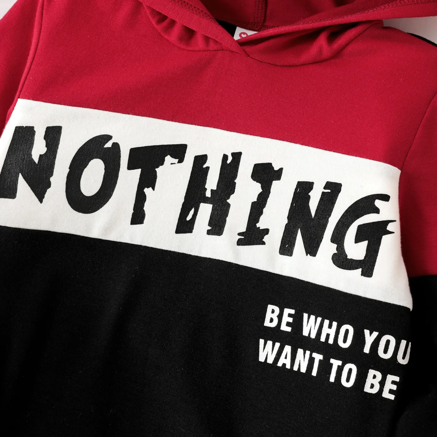 2pcs Toddler Boy Letter Print Colorblock Hoodie Sweatshirt and Elasticized Pants Set  image 3