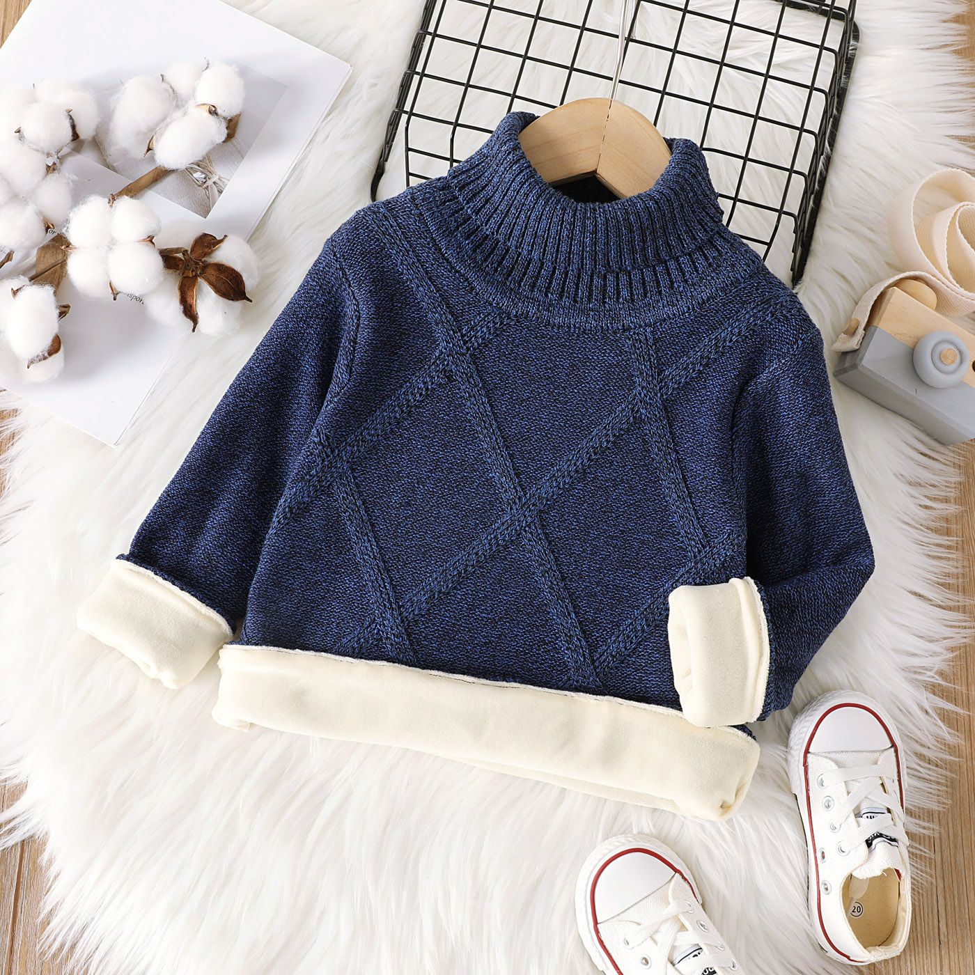 

Toddler Boy/Girl Bsaic Turtleneck Thick Fleece Lined Sweater