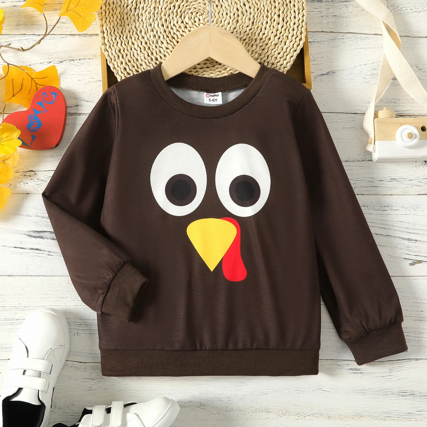 Kid Boy/Kid Girl Thanksgiving Turkey Graphic Print Brown Sweatshirt