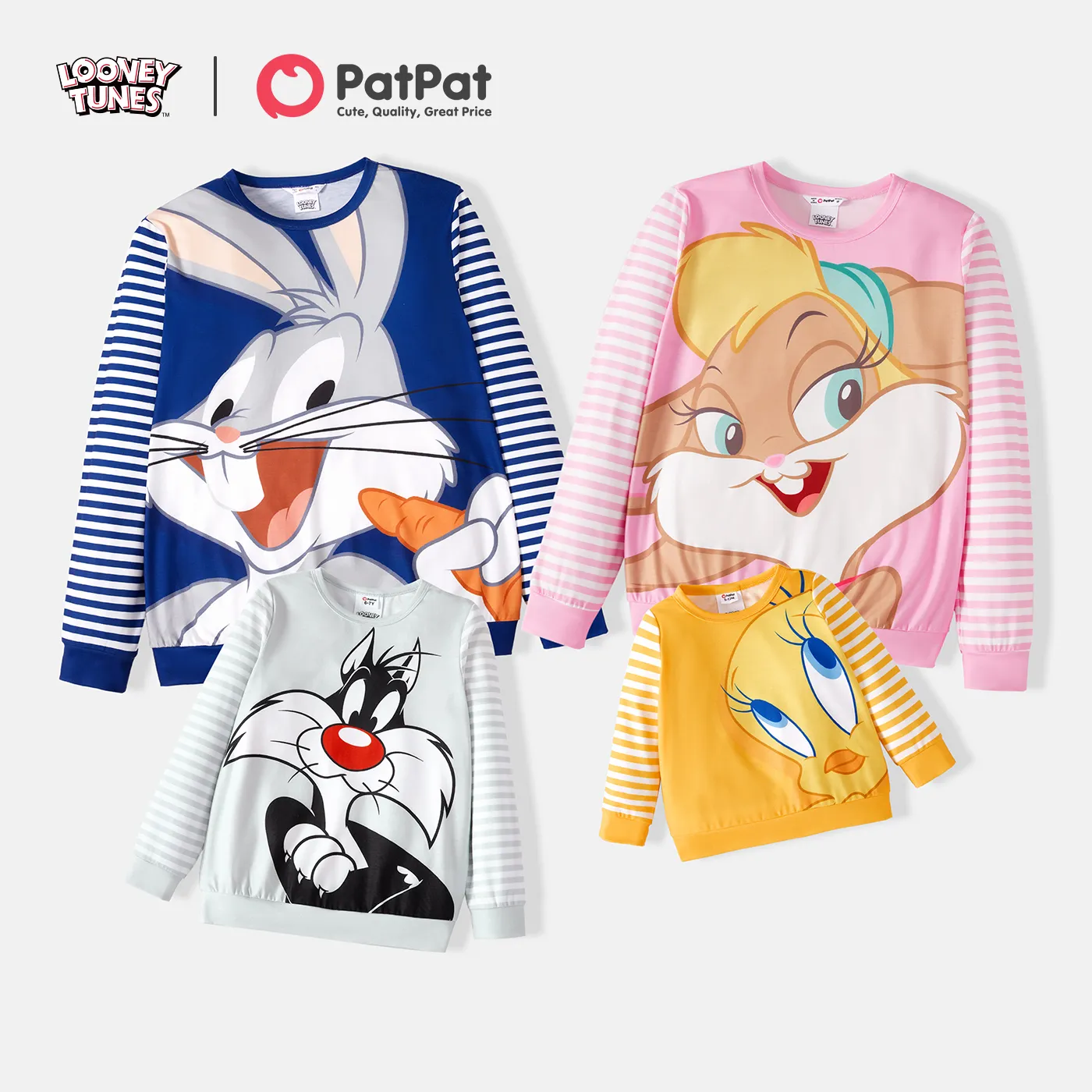 

Looney Tunes Family Matching Striped Long-sleeve Cartoon Print Sweatshirts