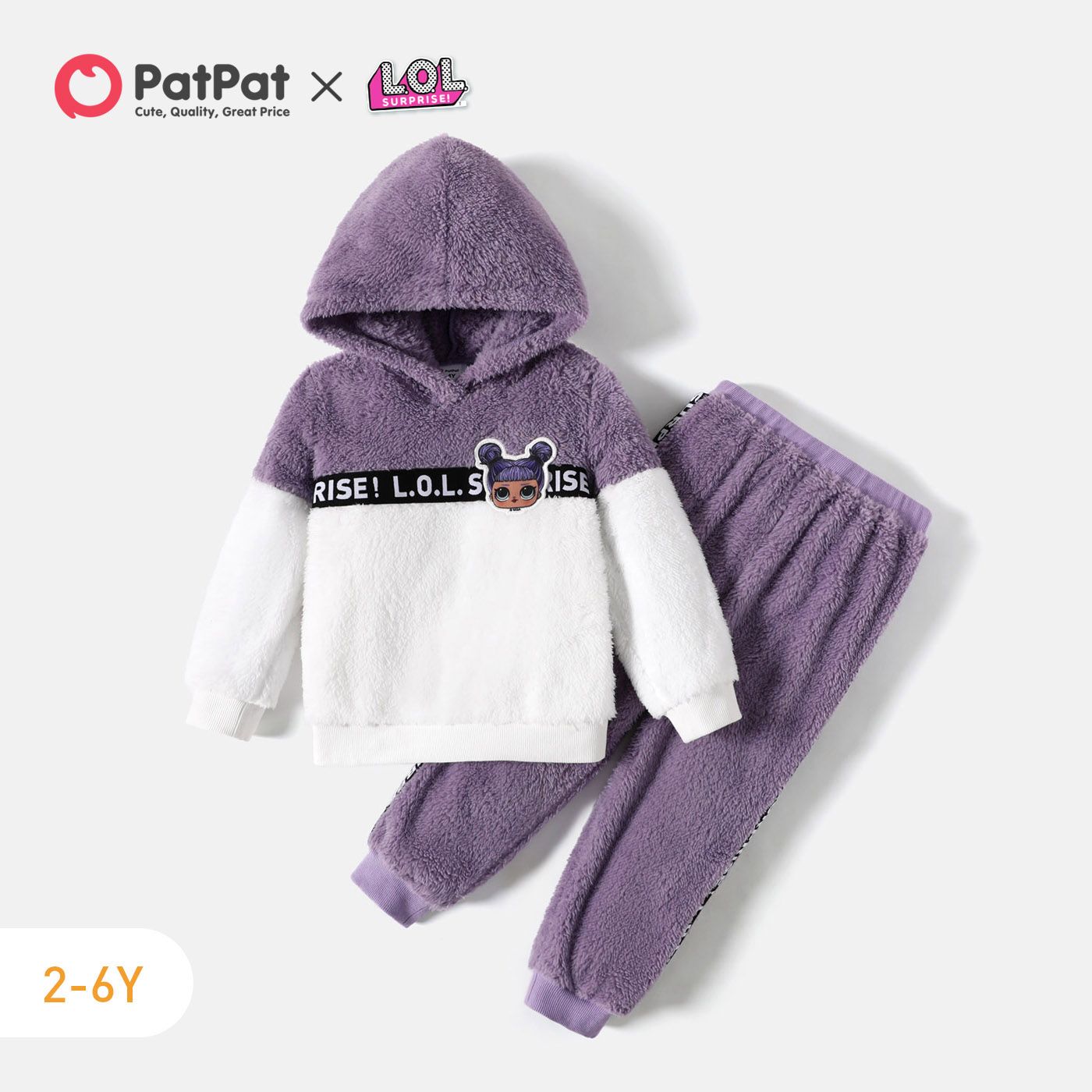 L.O.L. SURPRISE! 2pcs Toddler Girl Letter Print Colorblock Fleece Hoodie Sweatshirt and Elasticized Pants Set