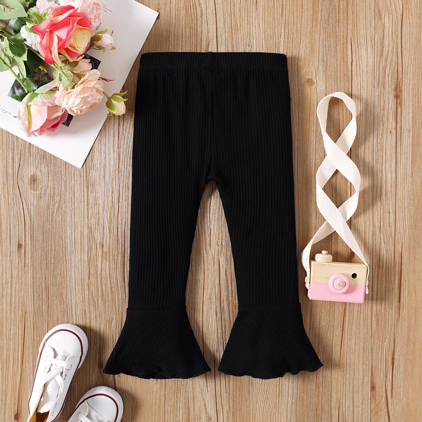 

Toddler Girl Trendy Ribbed Cotton Black Flared Leggings
