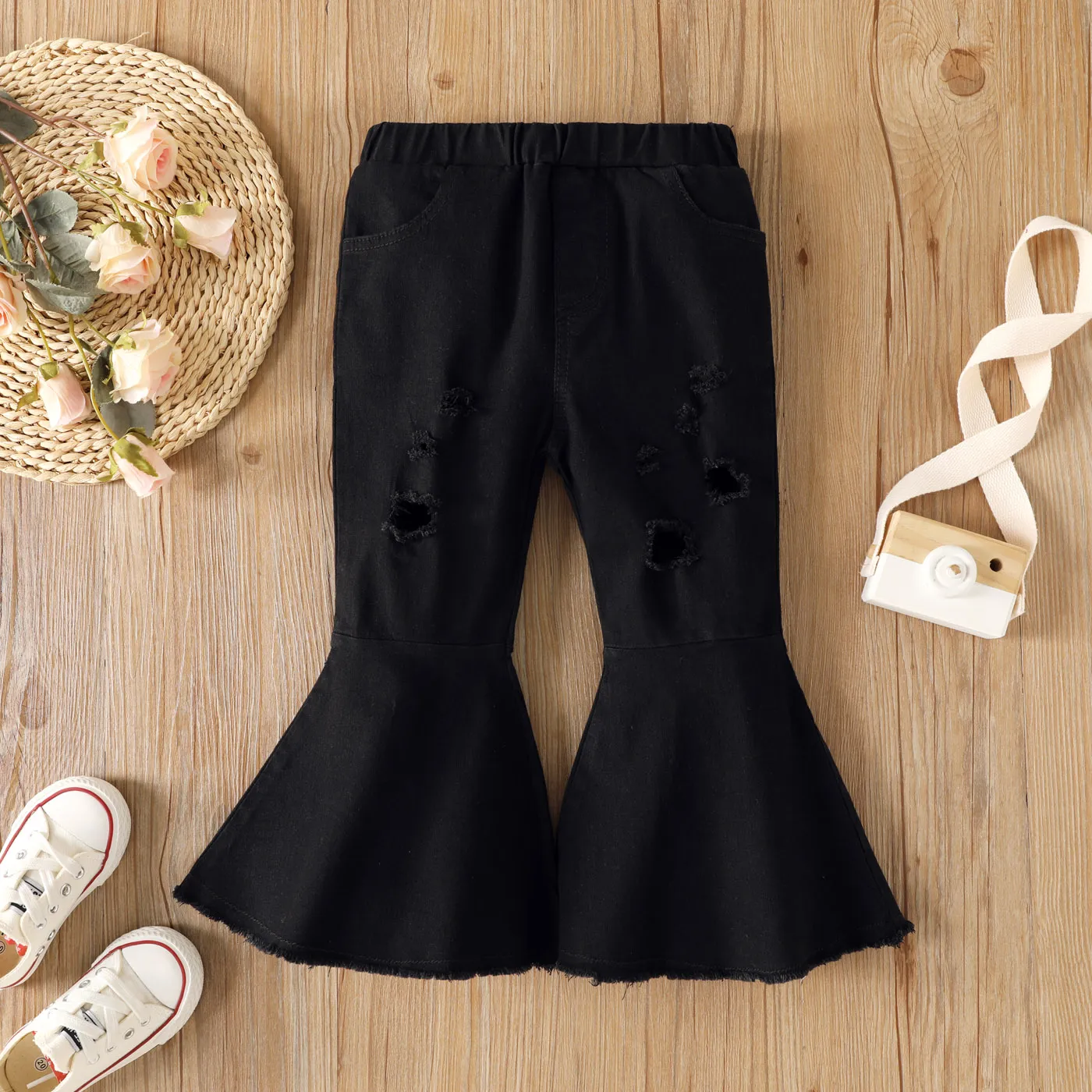 Toddler Girl Trendy Ripped Denim Flared Jeans