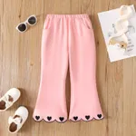 Toddler Girl Heart Embroidered Elasticized Flared Pants Pink