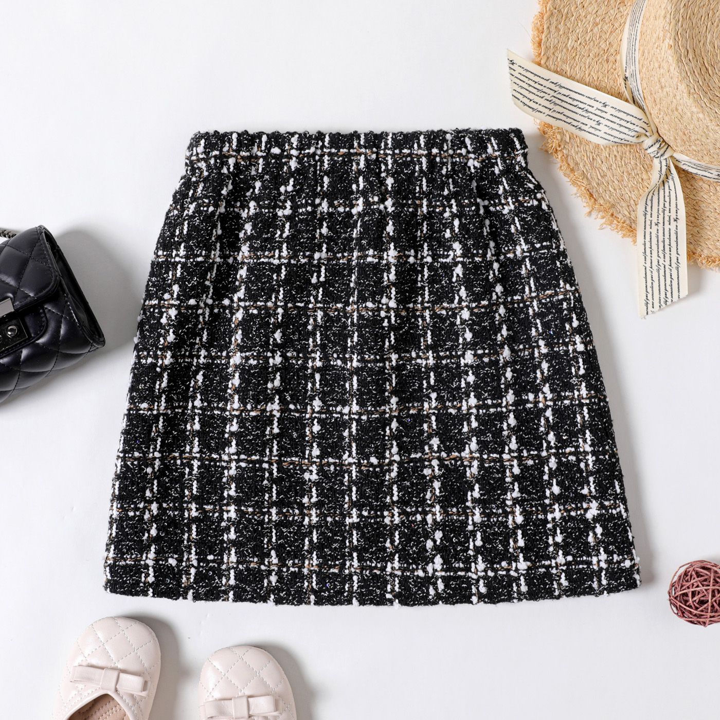 

Kid Girl Elegant Tweed Plaid Skirt