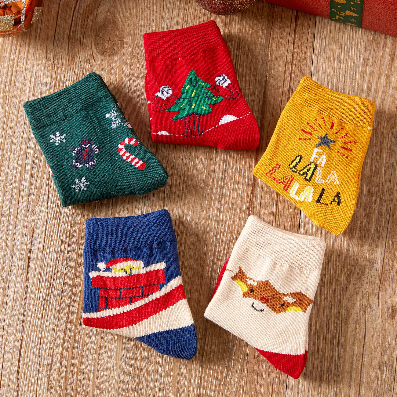 5 paires de chaussettes confortables et respirantes de Noël pour bébés / tout-petits Rouge big image 1