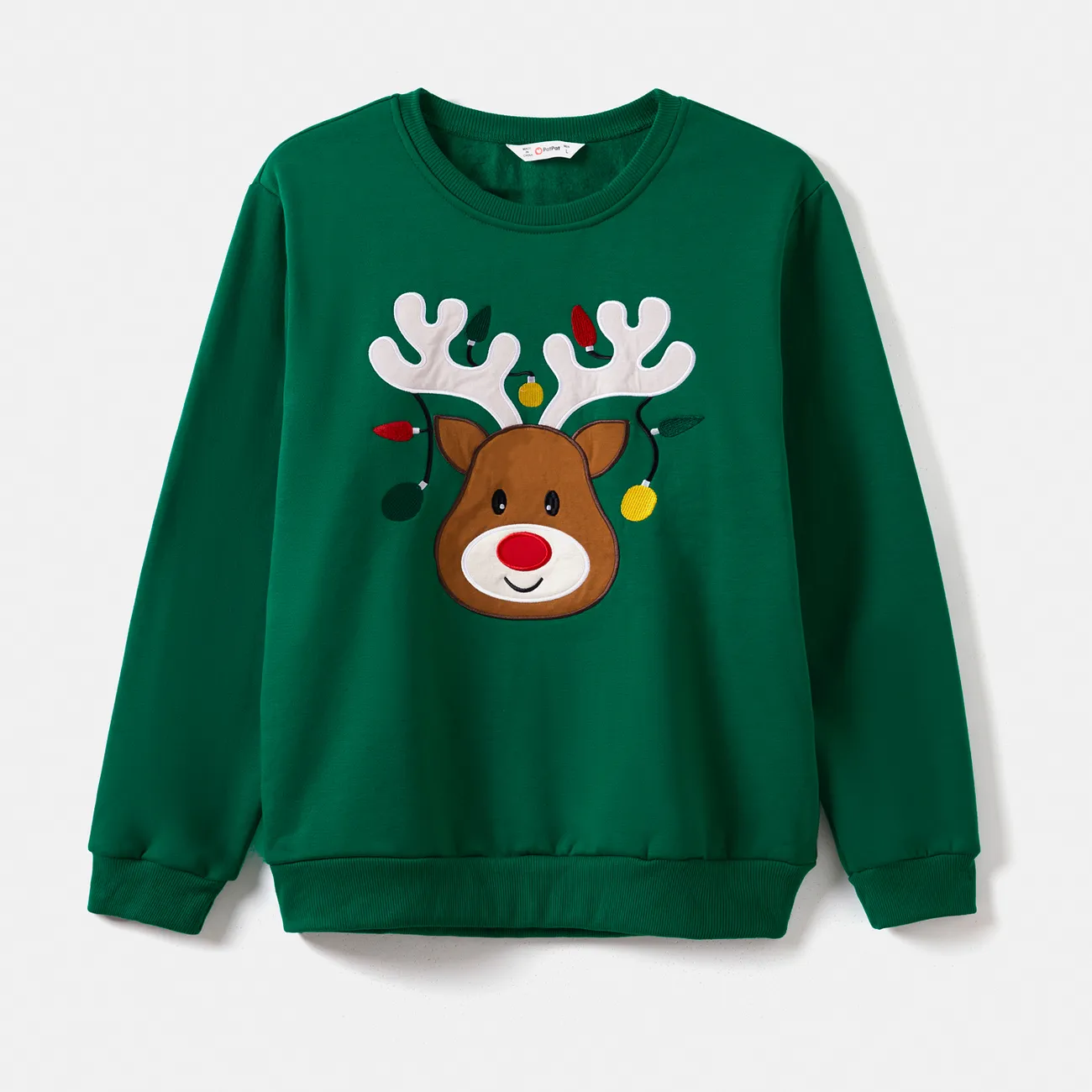 Christmas Deer Embroidered Long-sleeve Family Matching Sweatshirts Green big image 1