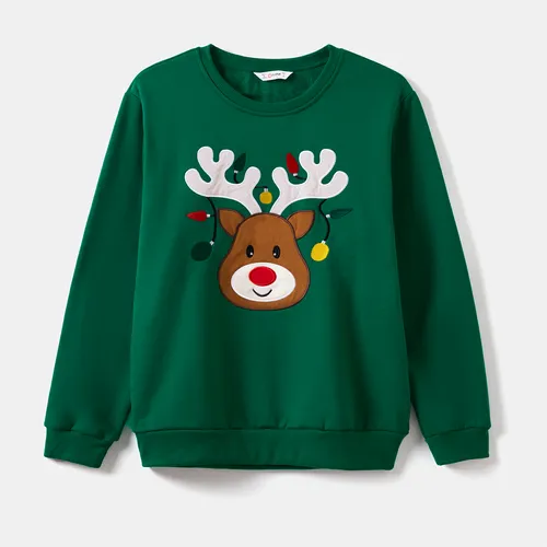 Christmas Deer Embroidered Long-sleeve Family Matching Sweatshirts