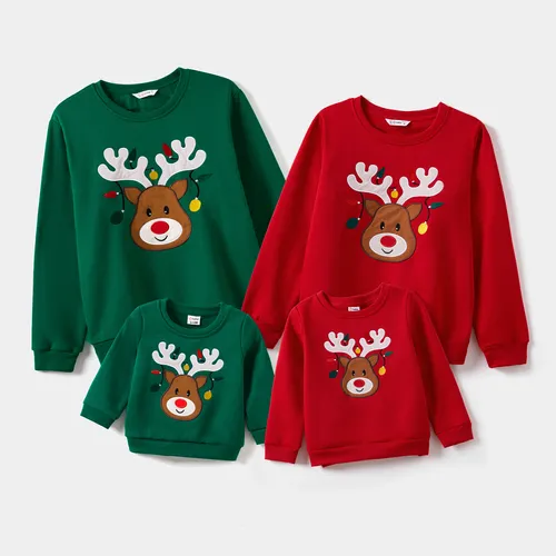 Christmas Deer Embroidered Long-sleeve Family Matching Sweatshirts