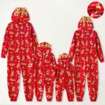 Christmas Family Matching Allover Deer Print 3D Antler Hooded Long-sleeve Red Thickened Polar Fleece Onesies Pajamas (Flame Resistant)  image 3