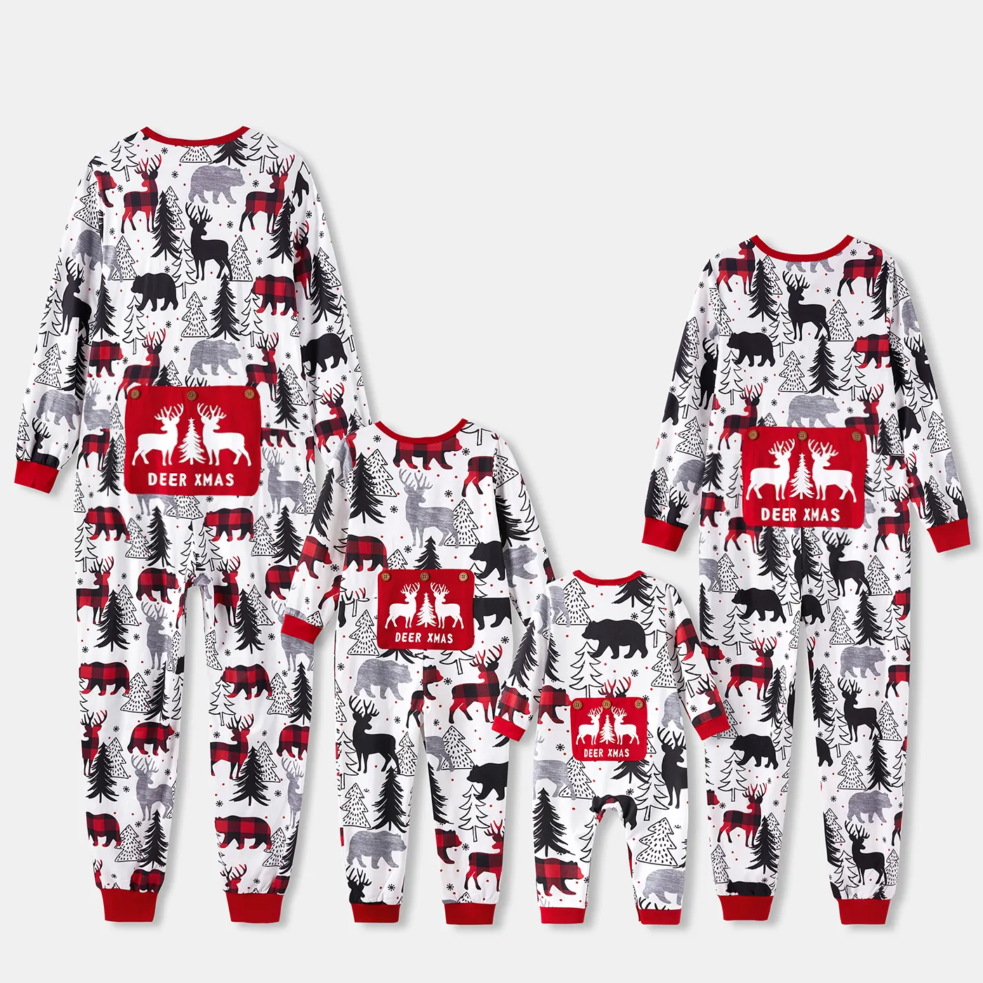 Christmas Family Matching Allover Print Long-sleeve Zipper Onesies Pajamas (Flame Resistant) REDWHITE image 2