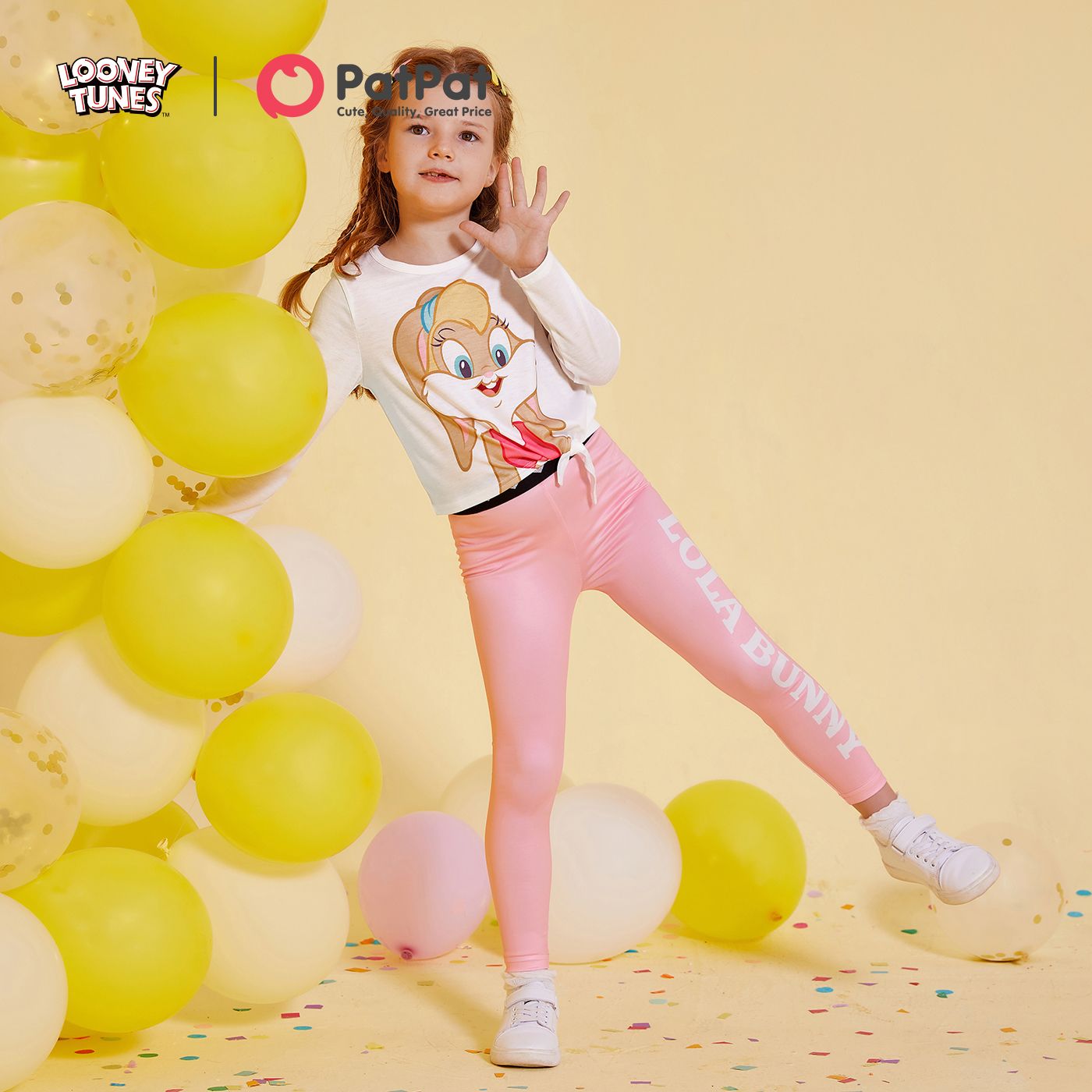 

Looney Tunes 2pcs Kid Girl Character Print Tie Knot Long-sleeve Tee and Letter Print Leggings Set