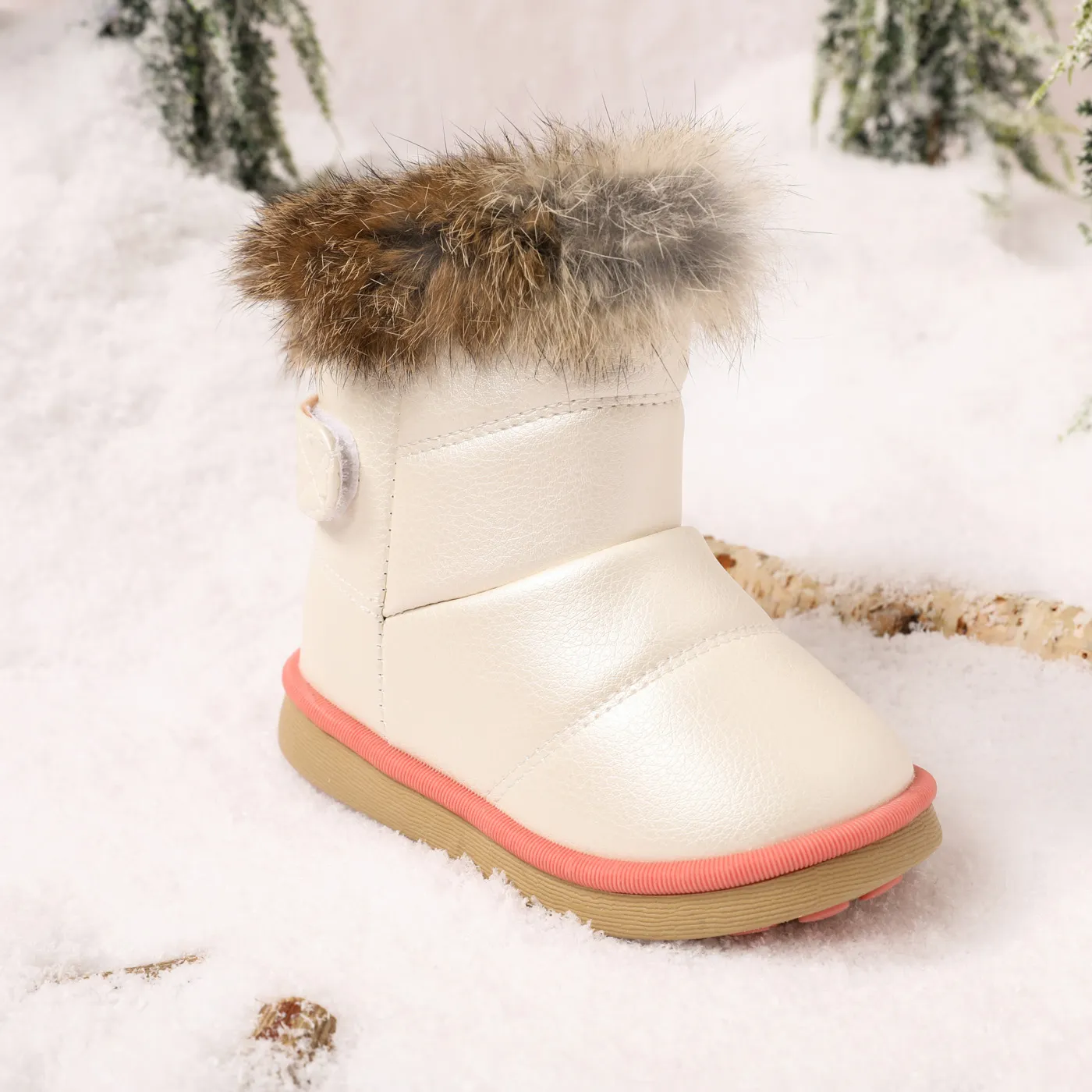 Toddler / Kid Fluffy Trim Snow Boots White image 3