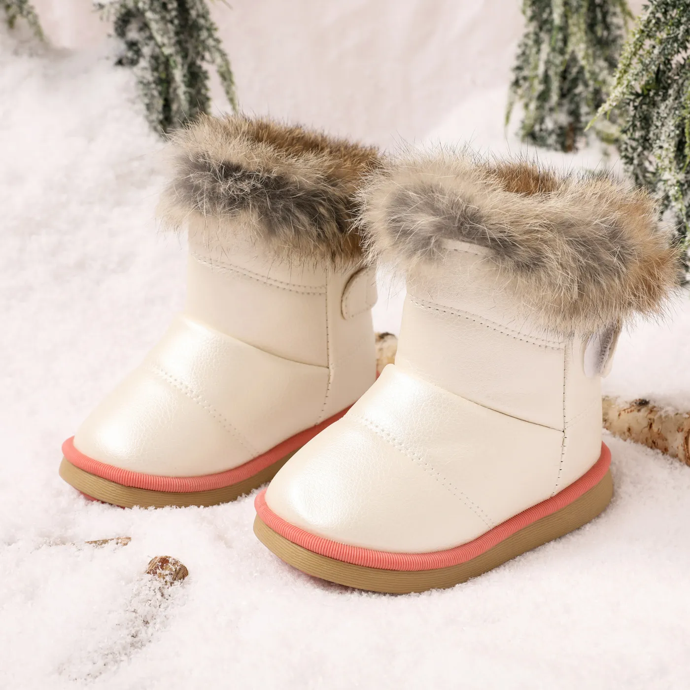 Toddler / Kid Fluffy Trim Snow Boots White image 2