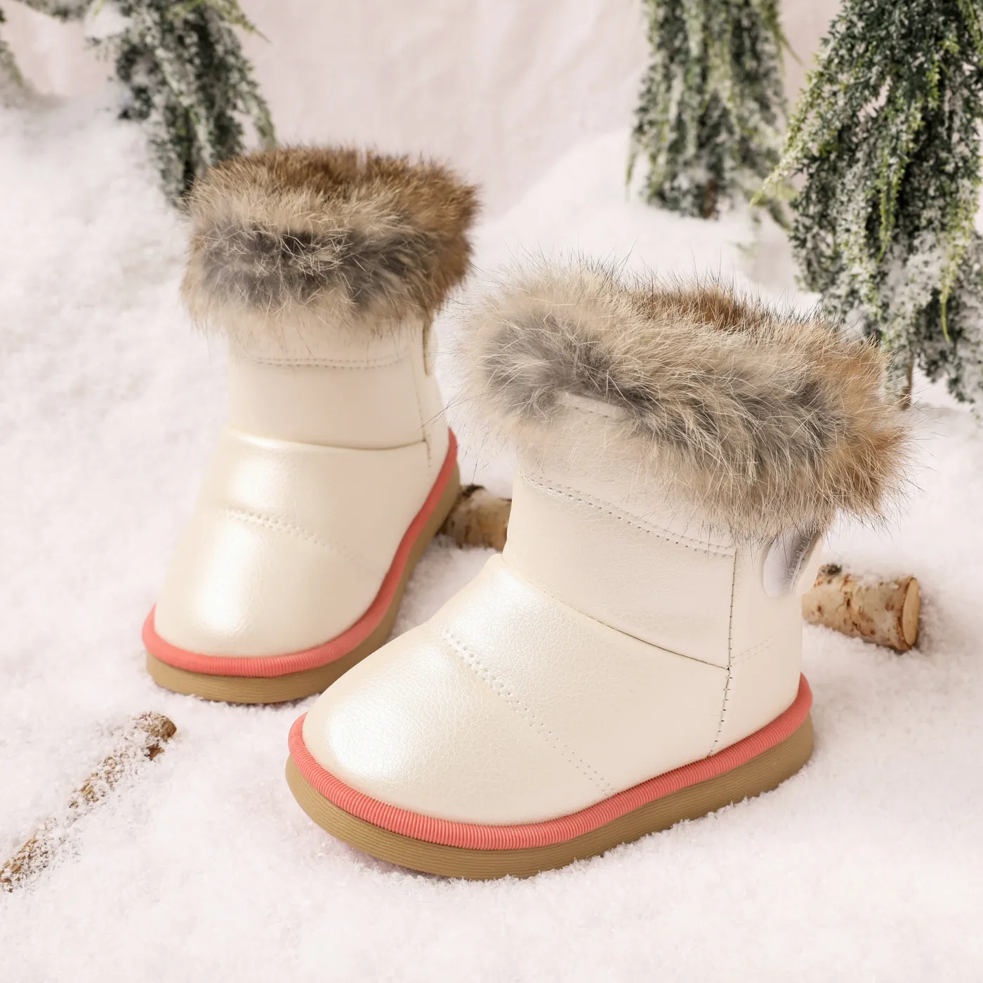 Toddler / Kid Fluffy Trim Snow Boots White big image 1
