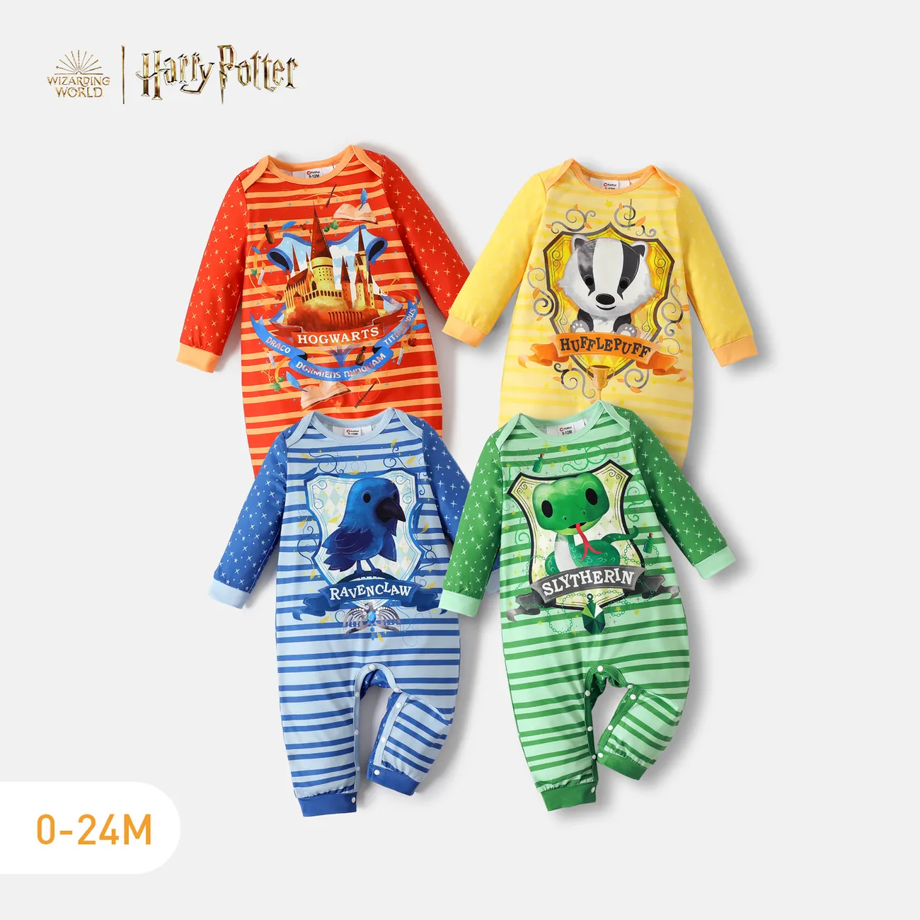 Harry Potter Baby Boy/Girl Stars Print Long-sleeve Spliced Graphic Striped Jumpsuit LightYellow big image 1