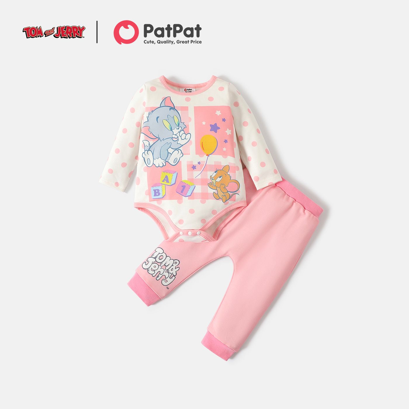

Tom and Jerry 2pcs Baby Boy/Girl Long-sleeve Graphic Romper and Pants Set