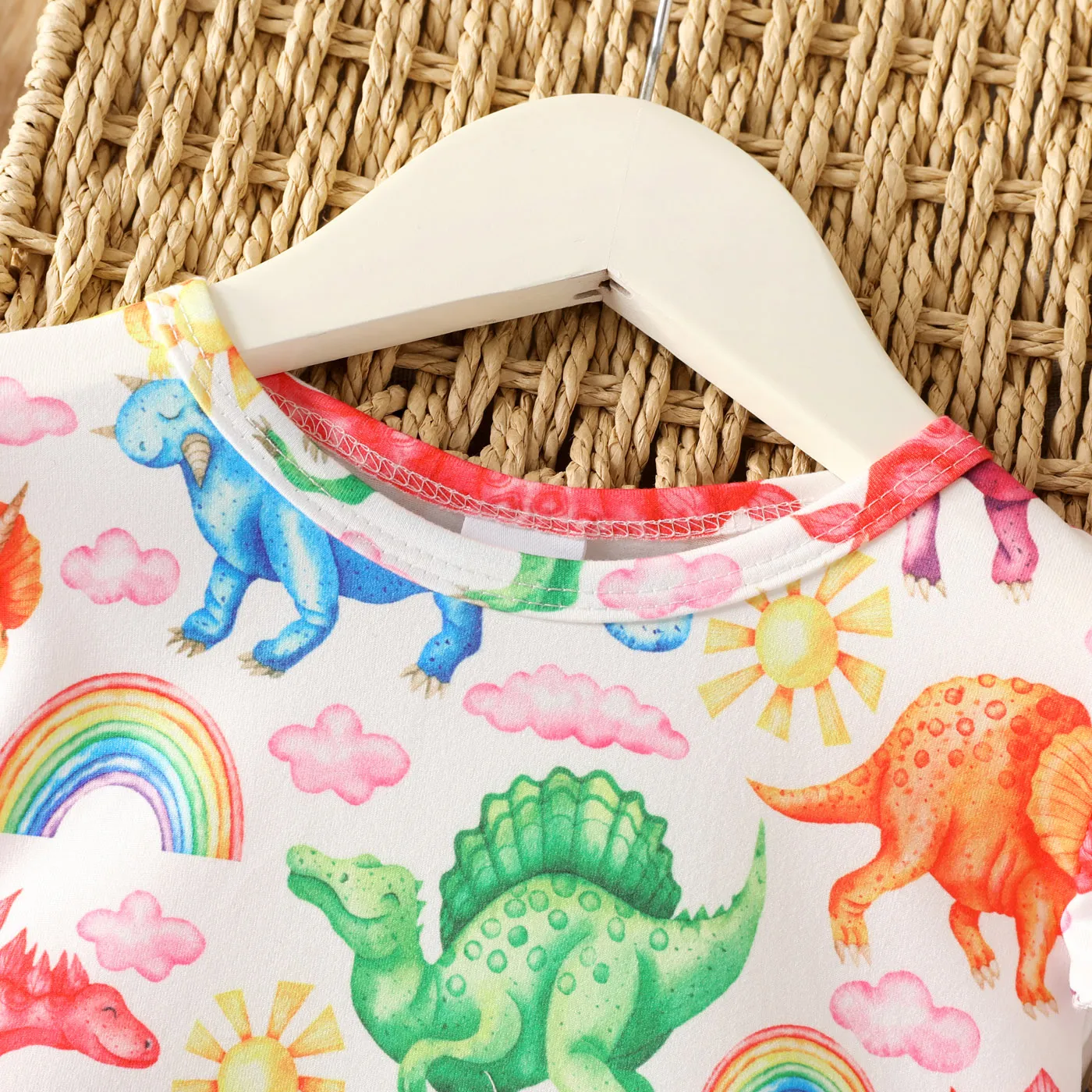 2pcs Toddler Girl Playful Patchwork Ripped Denim Jeans and Dinosaur Print Tee set  image 3