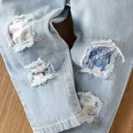 2pcs Toddler Girl Playful Patchwork Ripped Denim Jeans and Dinosaur Print Tee set  image 5
