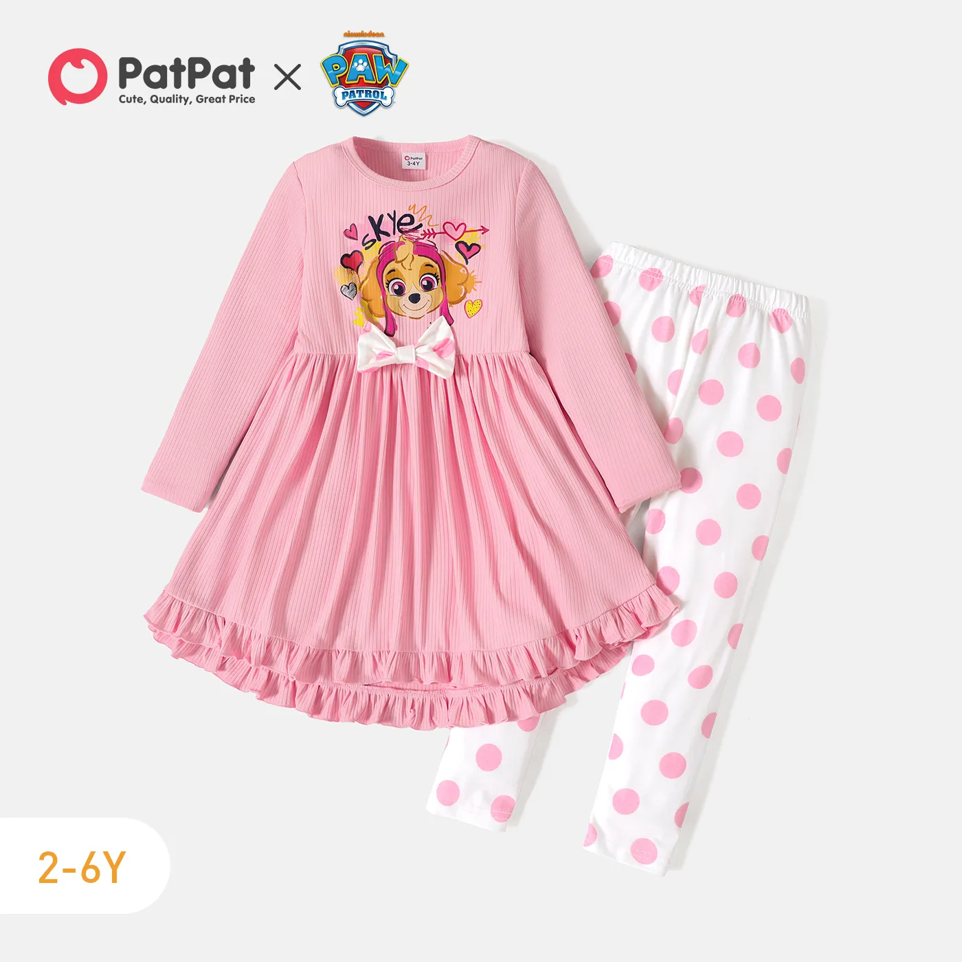 

PAW Patrol 2pcs Toddler Girl Ruffled Bowknot Design Tee and Polka dots Leggings Set