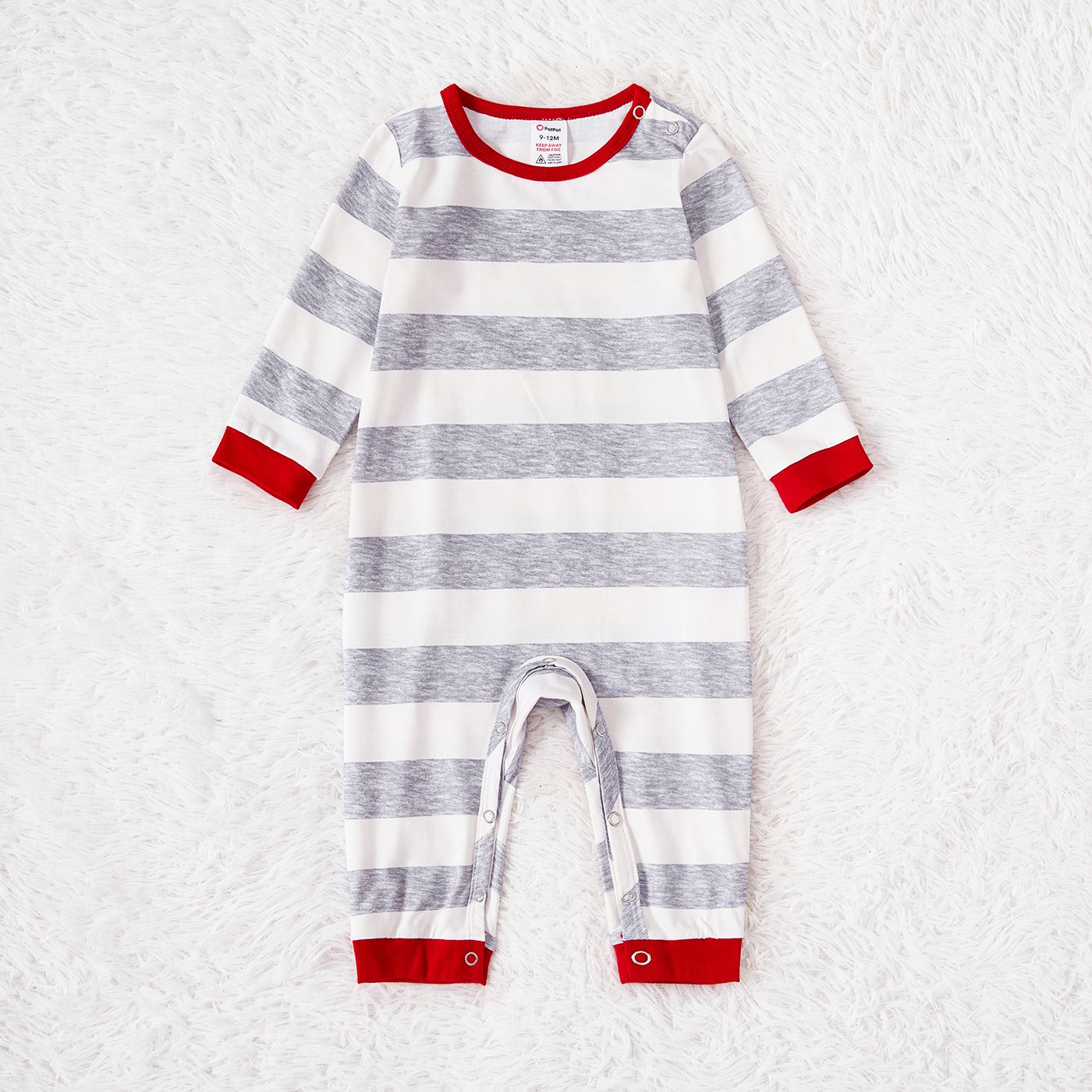 Christmas Family Matching Grey Striped Long-sleeve Naiatm Pajamas Sets (Flame Resistant)