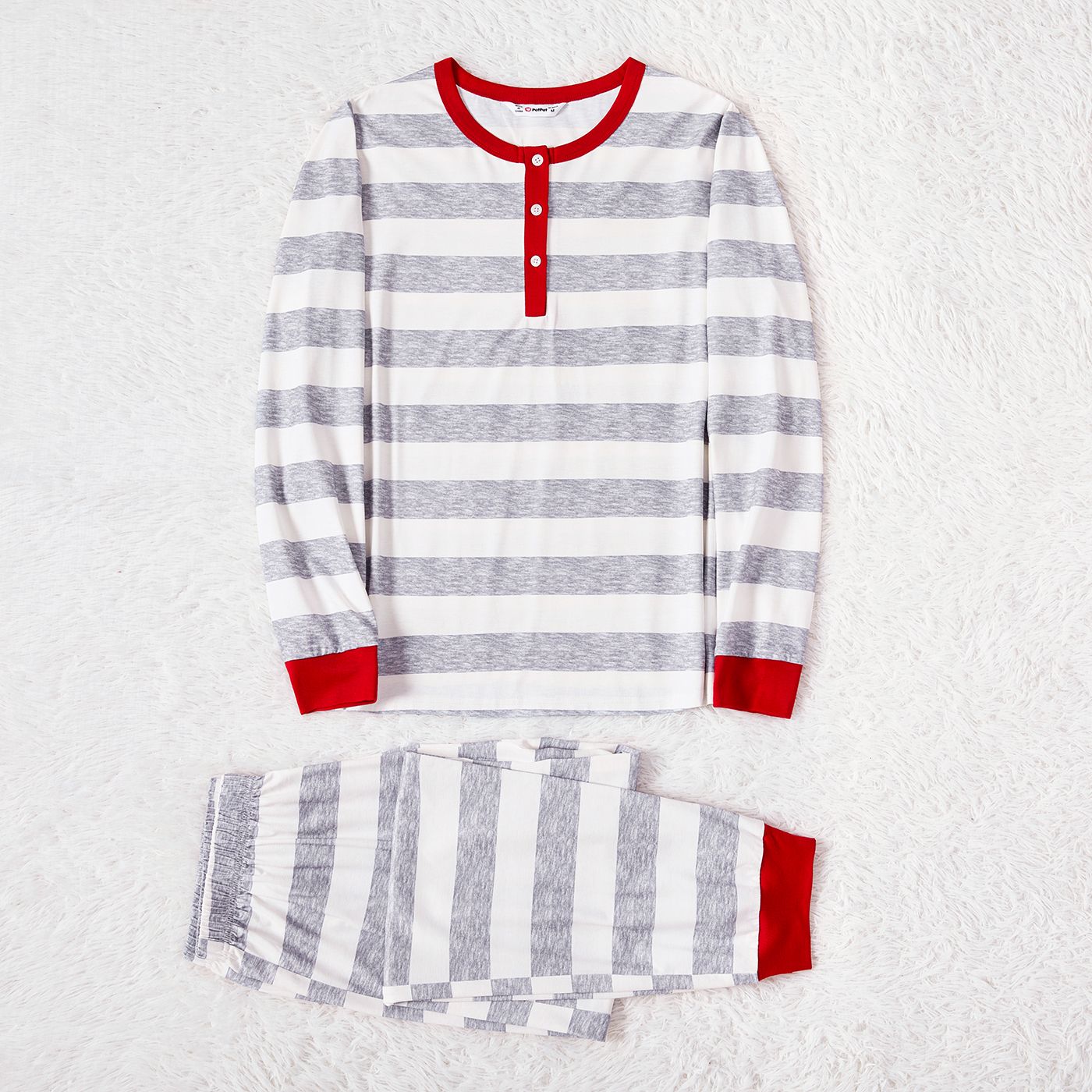 Christmas Family Matching Grey Striped Long-sleeve Naiaâ¢ Pajamas Sets (Flame Resistant)