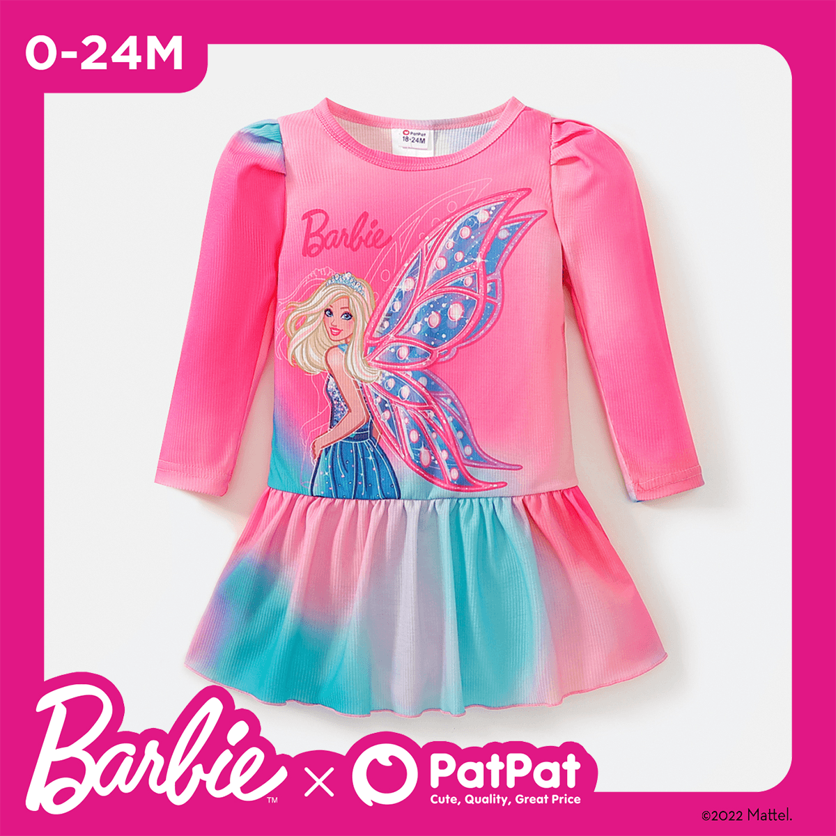 

Barbie Toddler Girl Tie Dyed Long Puff-sleeve Pink Dress