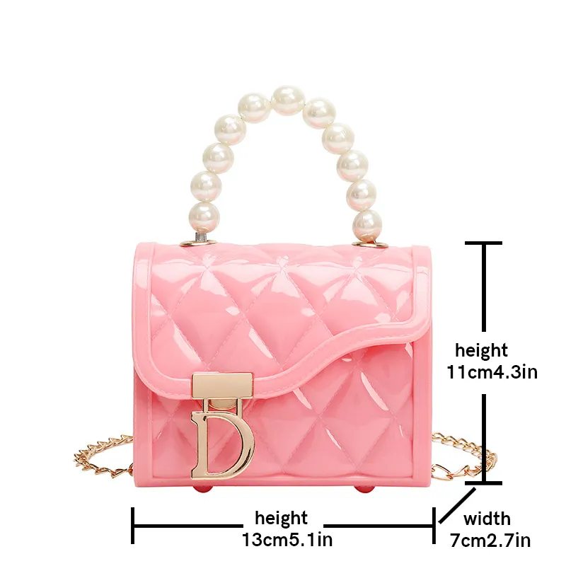 Toddler / Kid Faux Pearl Handle Metal Lock Geometry Lingge Satchel Bag Pink big image 1