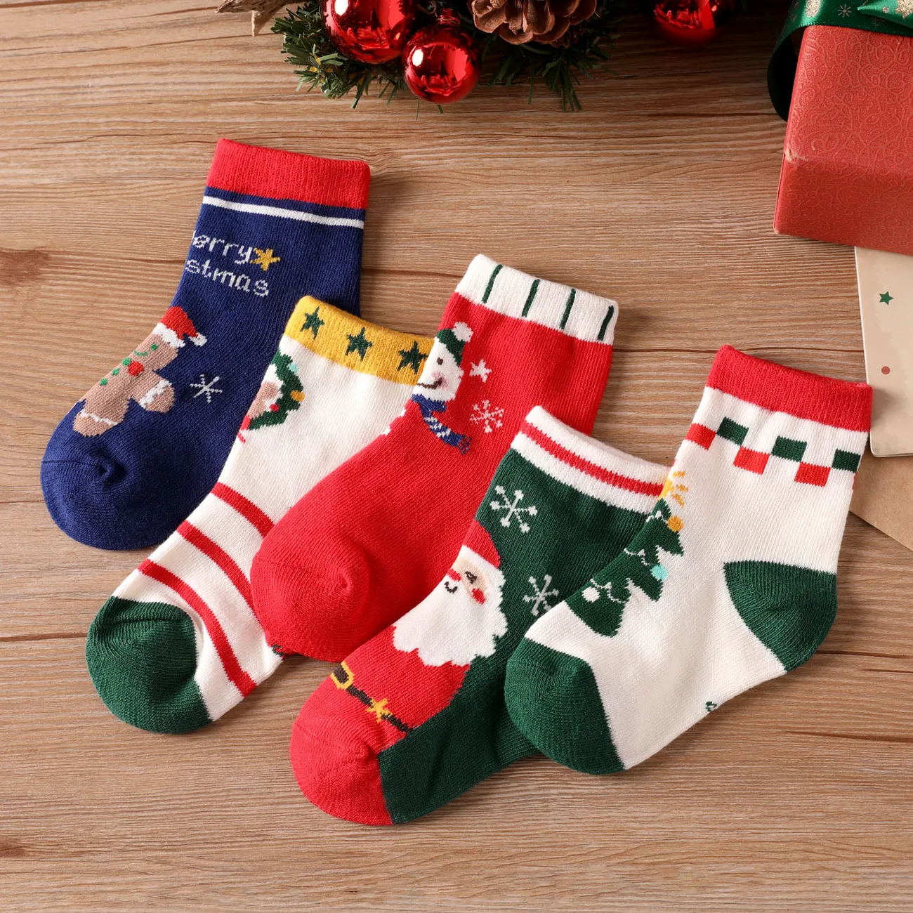 Ensemble de 5 paires de chaussettes de Noël pour bébés/tout-petits Rouge big image 1