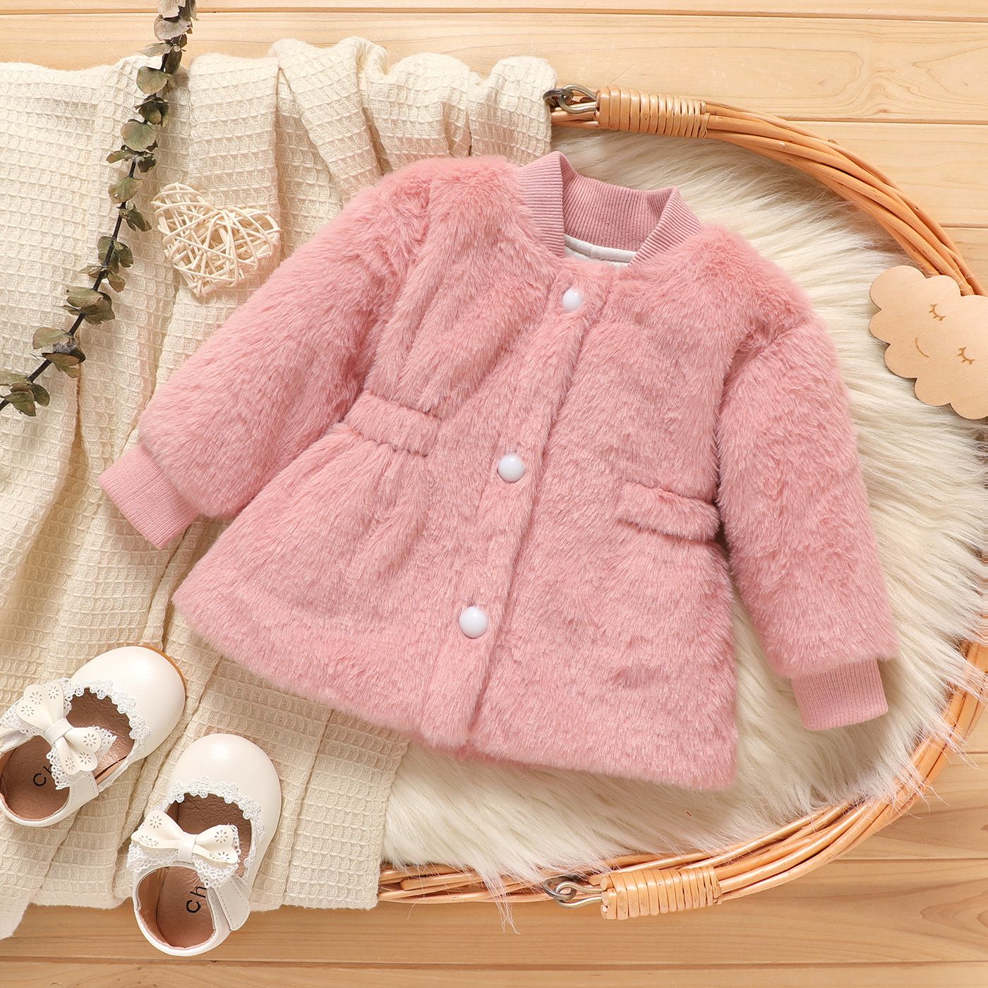 

Baby Girl Pink Thermal Faux Fur Coat